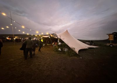stretched tent event hire - with festoon light
