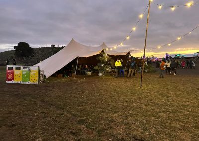 stretched tent event hire - with festoon light outside