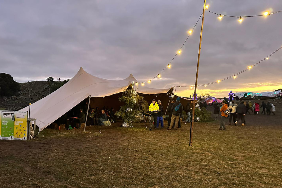 stretched tent event hire - with festoon light